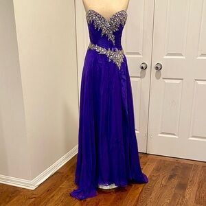 Mac Duggal 100% Silk Indigo Strapless Evening Gown